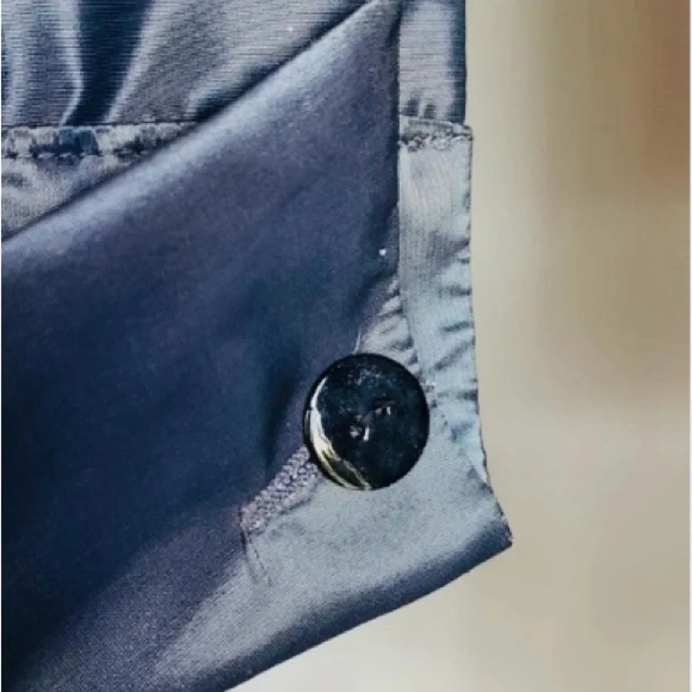 Zara Basic Satin Look Collared Wrap Blouse Black 3/4 Sleeves Bow Tie Waist - Picture 6 of 10